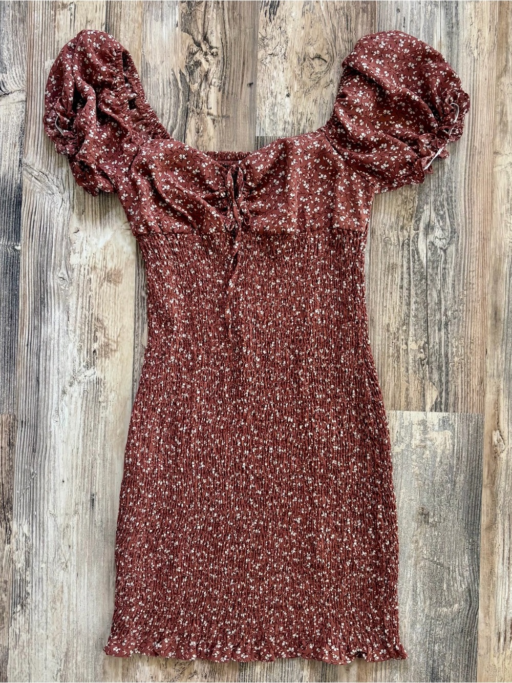 Rust Floral Smocked Mini Dress